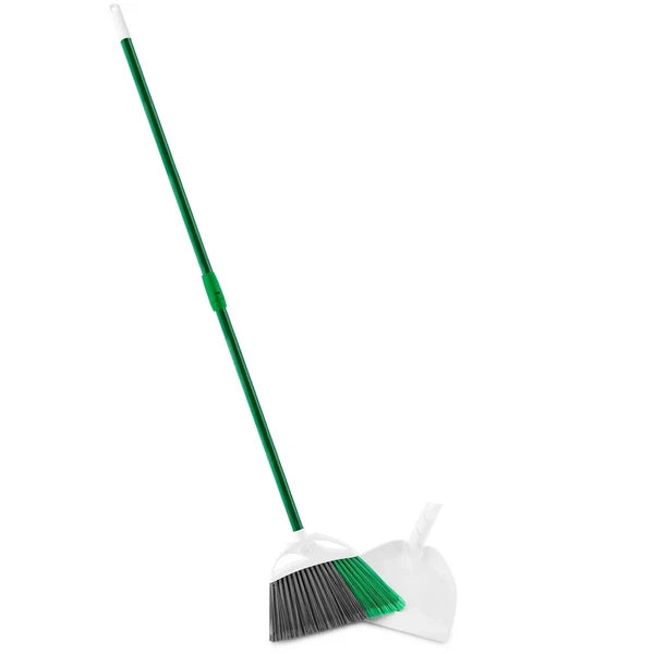 2 Piece Steel Handle Angle Broom and Dustpan Green Steel Handle