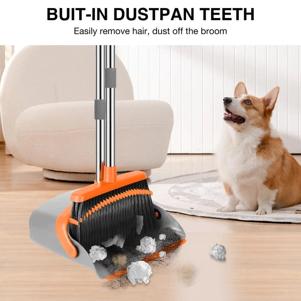 Long Handled Broom and Dustpan Set for Home Kitchen Office Hall Floor