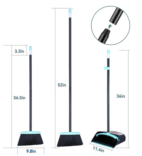 54" Long Handle Broom with Dustpan Combo Set Standing for Indoor Lobby Office