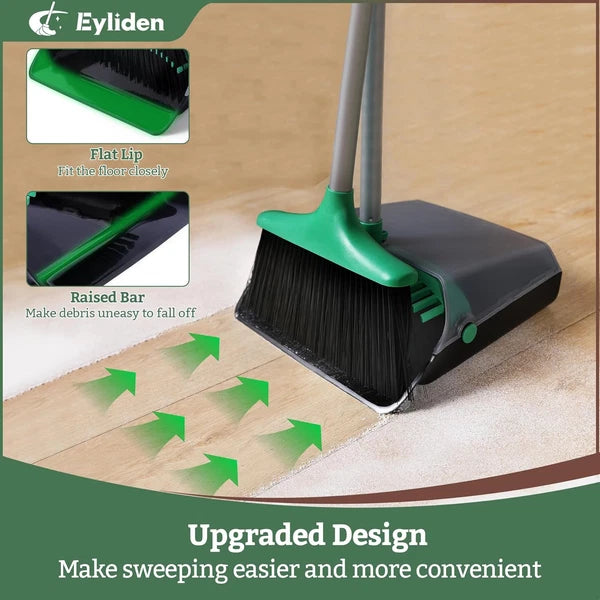 Broom and Dustpan Set, Long Handle Sweep Combo for Home, Office, Kitchen, Lobby,