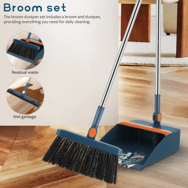Dustpan and Brush Set Strong Metal Handle Dust Pan & Broom Sweeper Long Handled