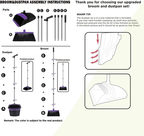 Broom with Dustpan Combo Set, 51" Household Dustpans and Normal, Purple