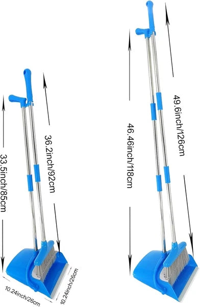 Stretchable long-handled broom and dustpan set, made of stainless steel