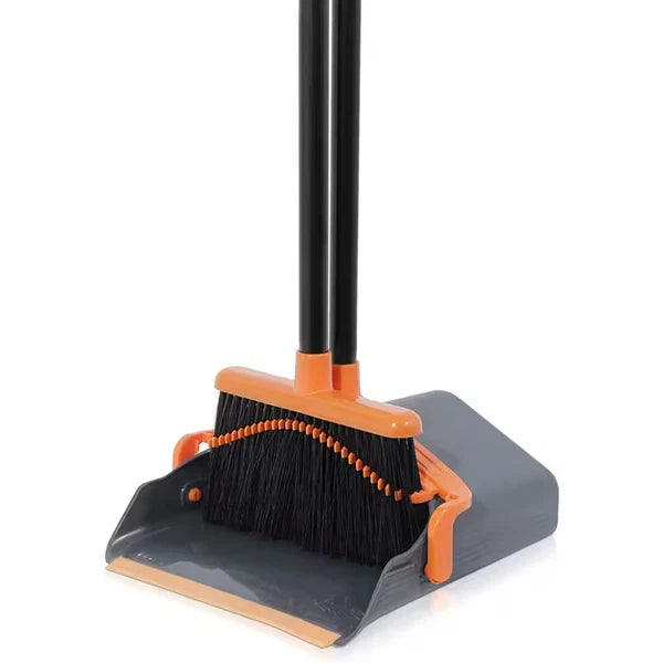 Lobby Broom with Dustpan, Black/Orange