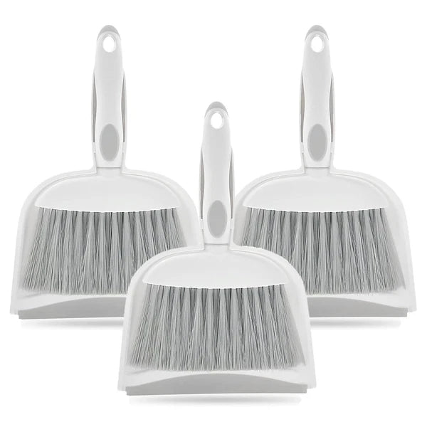 3 PCS Mini Broom and Dustpan Set Small Whisk Brush for Desk Home Tent Gray