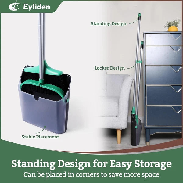 Broom and Dustpan Set, Long Handle Sweep Combo for Home, Office, Kitchen, Lobby,