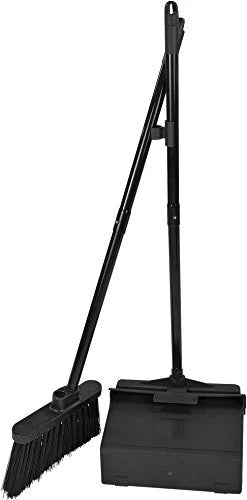 Duo-Pan Upright Dust Pan and Broom Broom Set with Clip for Floor Cleaning Res...