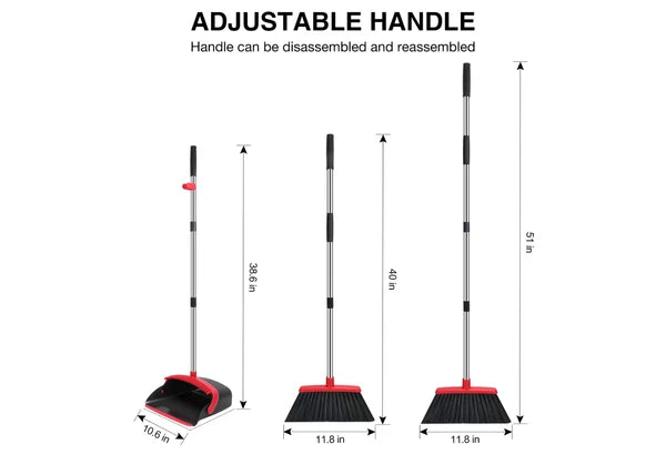 52in Long Handle Broom & Dustpan Set for Floor Cleaning (Black&Red)
