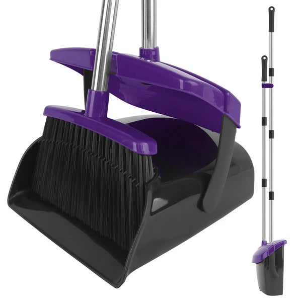 Broom and Dustpan Set 51"Long Handle with Combo Windproof and Self-Cleaning