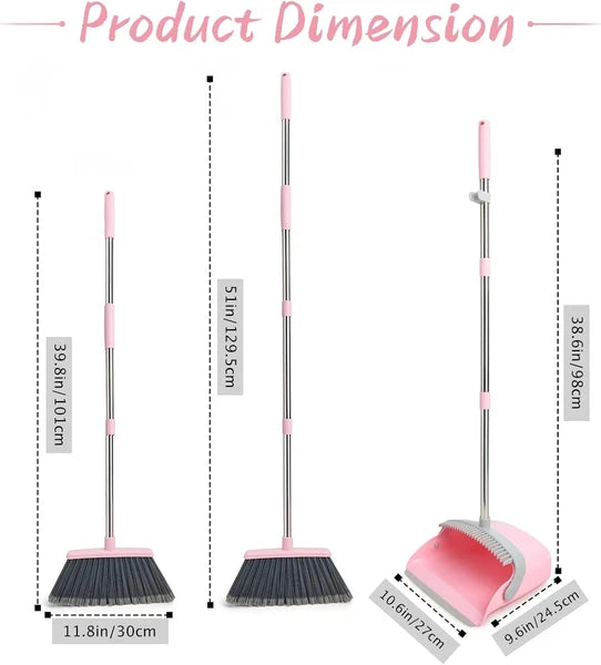 Broom and Dustpan Set, Efficient Floor Cleaning with Broom, Long Handle and Stan