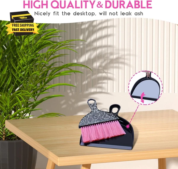 2PCS Mini Dustpan and Brush Set, Small Broom and Dustpan Set with Pink Leopard P
