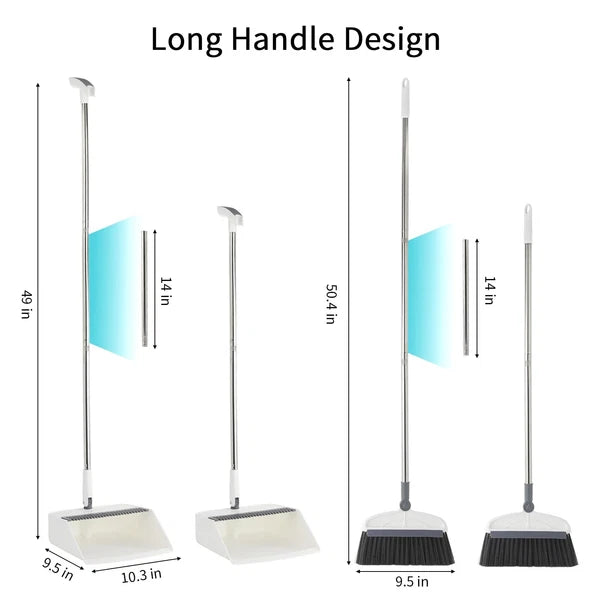 Broom with Dustpan Combo Set 2 in 1 and Long Handle Upright 180° Rotating Brush