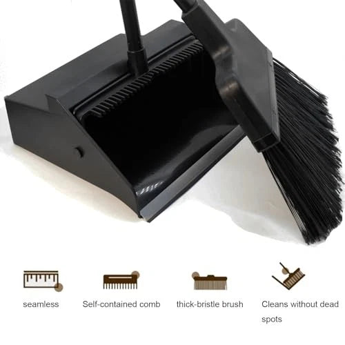 Broom with Dustpan Combo Set Outdoor Upright Dustpan and Broom Set with Long