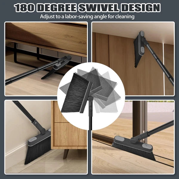 Broom and Dust Pan 54.3 inches Long Handle Swivel Brush Upright Foldable Dustpan