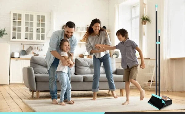 54" Long Handle Broom with Dustpan Combo Set Standing for Indoor Lobby Office