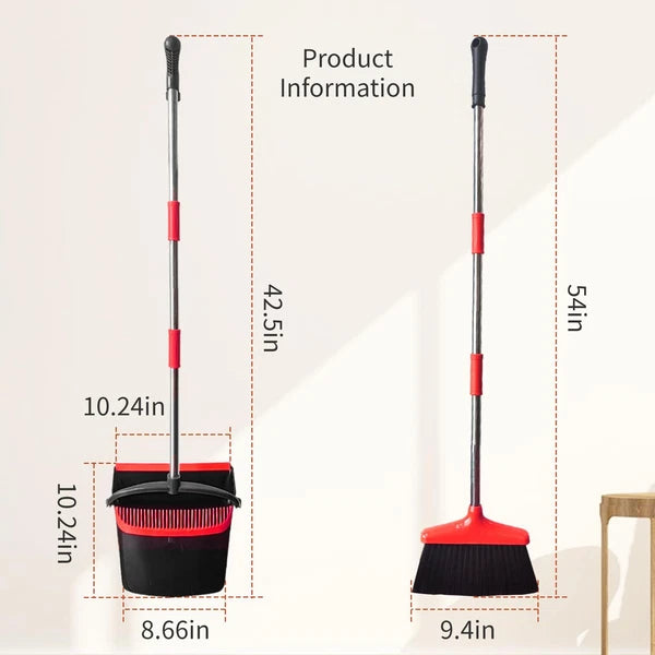 Broom and Dustpan Combo Set 54 Long Handle Adjustable Stainless Steel
