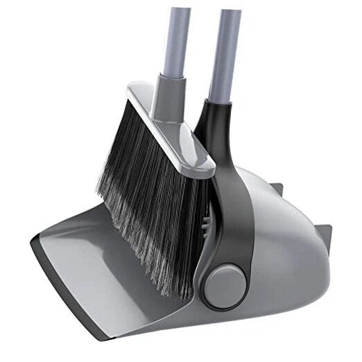 Broom and Dustpan Set with Adjustable Long Handle, Upright Combo for Gray