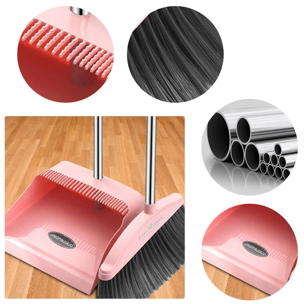 Broom And Dustpan Set Stand Up Broom And Dustpan With Teeth Lightweight Grand