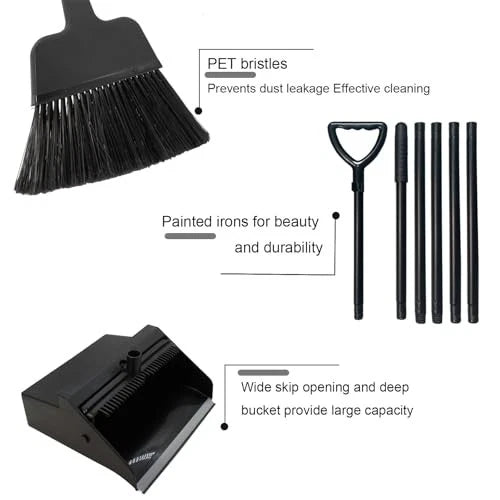 Broom with Dustpan Combo Set Outdoor Upright Dustpan and Broom Set with Long