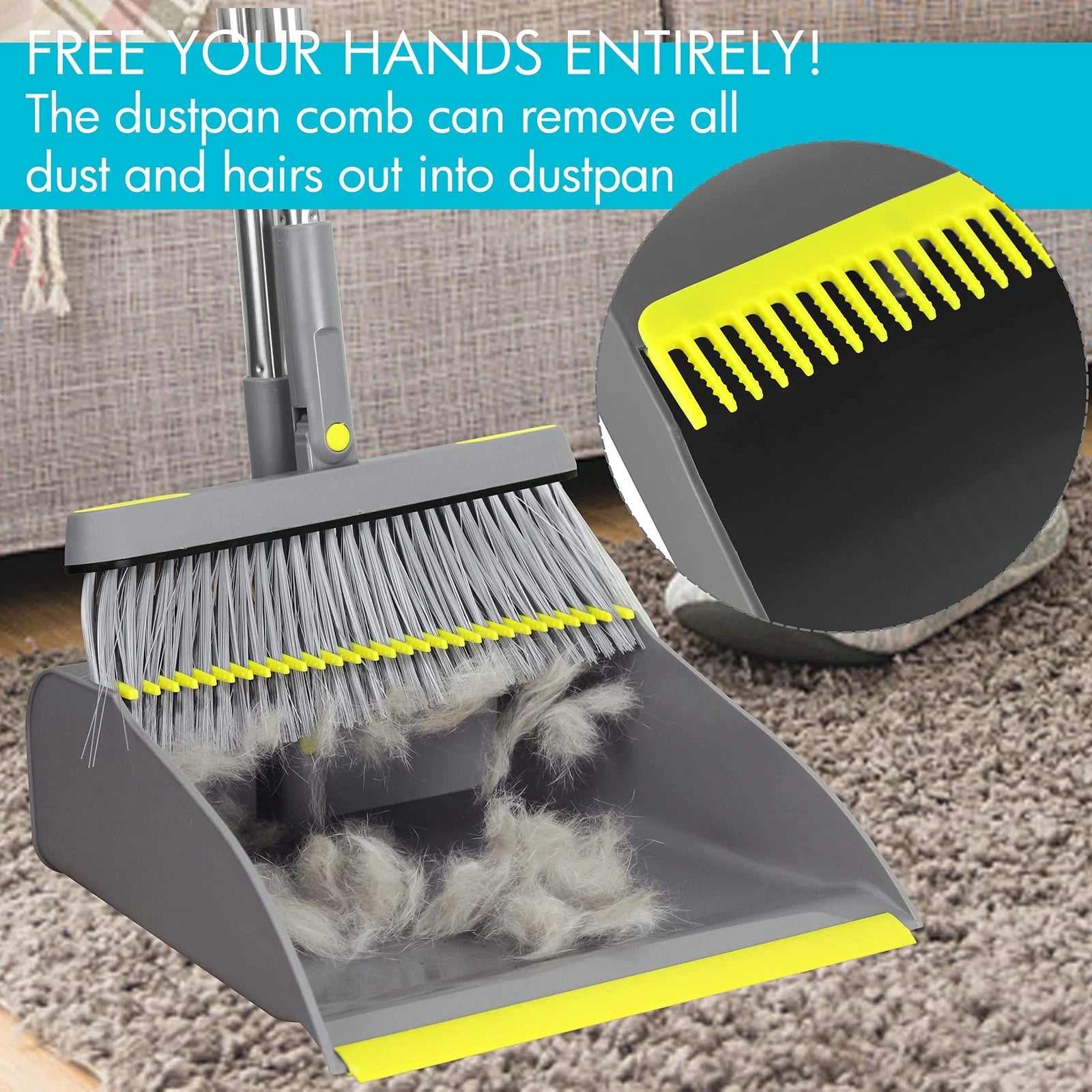 2-Pack Broom and Dustpan Combo Set, 48" Long Adjustable Handle Stand Up Dustp...