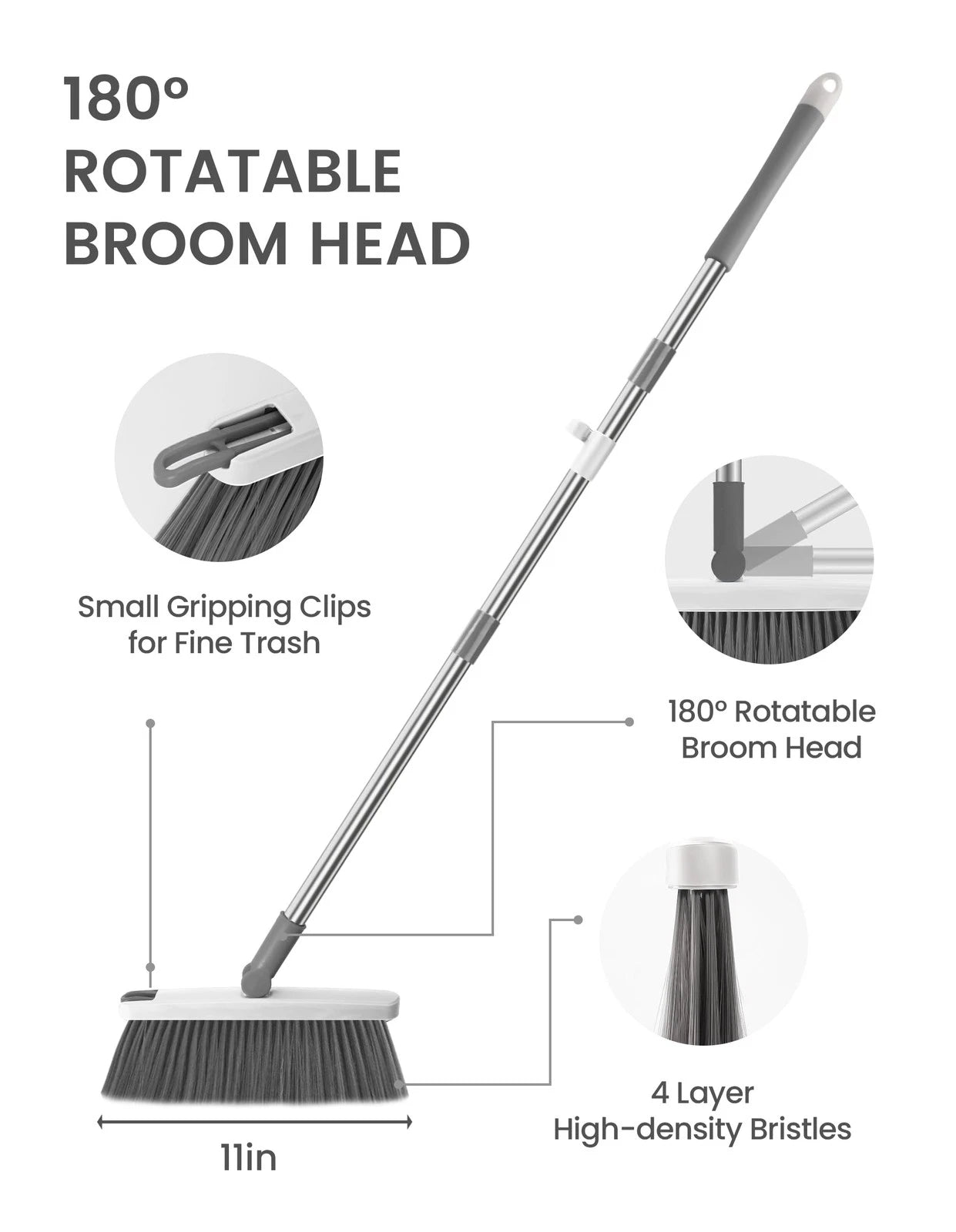 Broom with Dustpan Combo Set,51” Adjustable Long Handle,Broom and Dustpan,Dur...