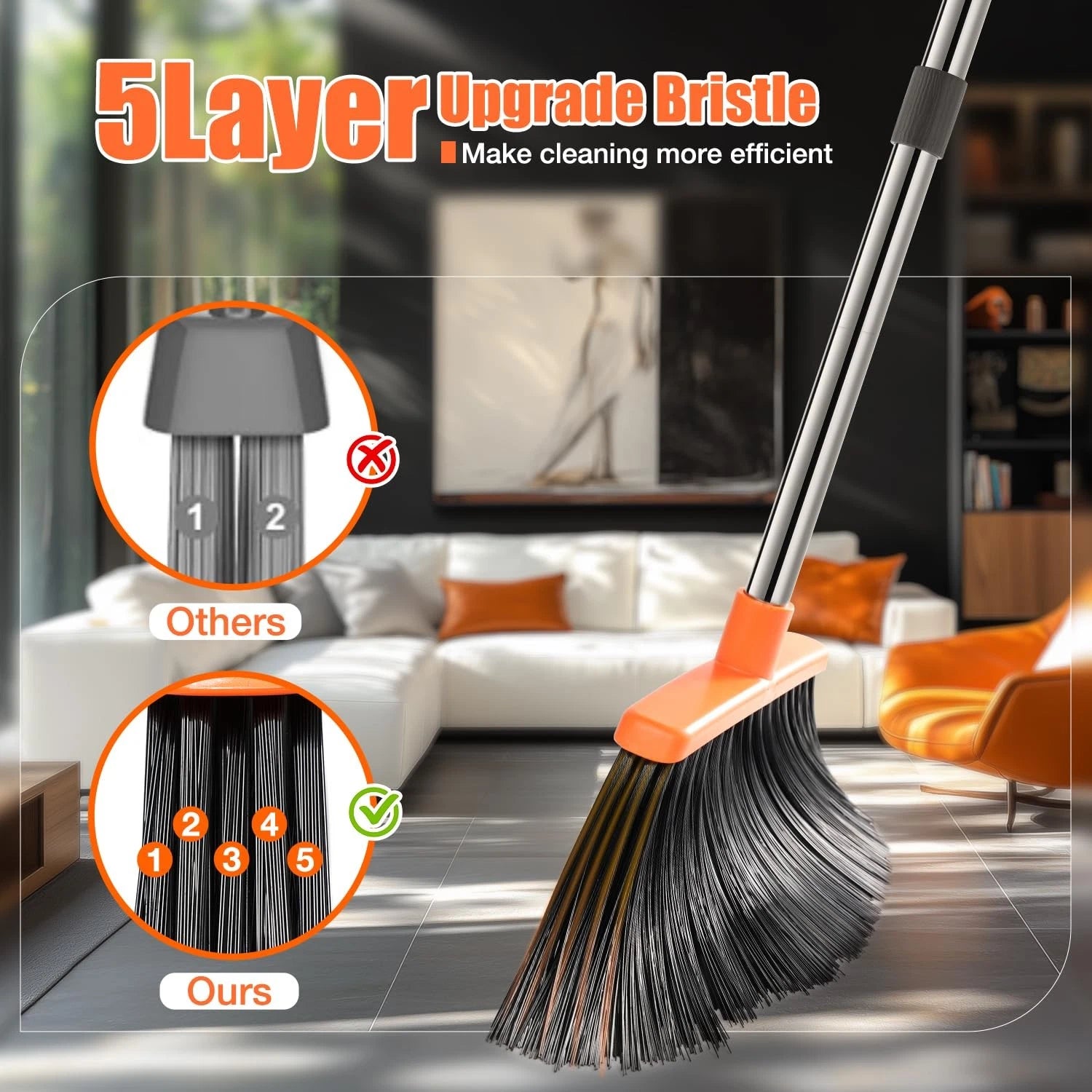Upgrade Durable Broom and Dustpan Set with 52"Adjustable Long Handle Stand Combo