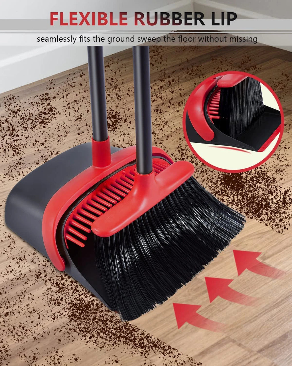 Broom and Dustpan Set for Home, Upgrade 52" Long Handle with Stand up Dustpan Co