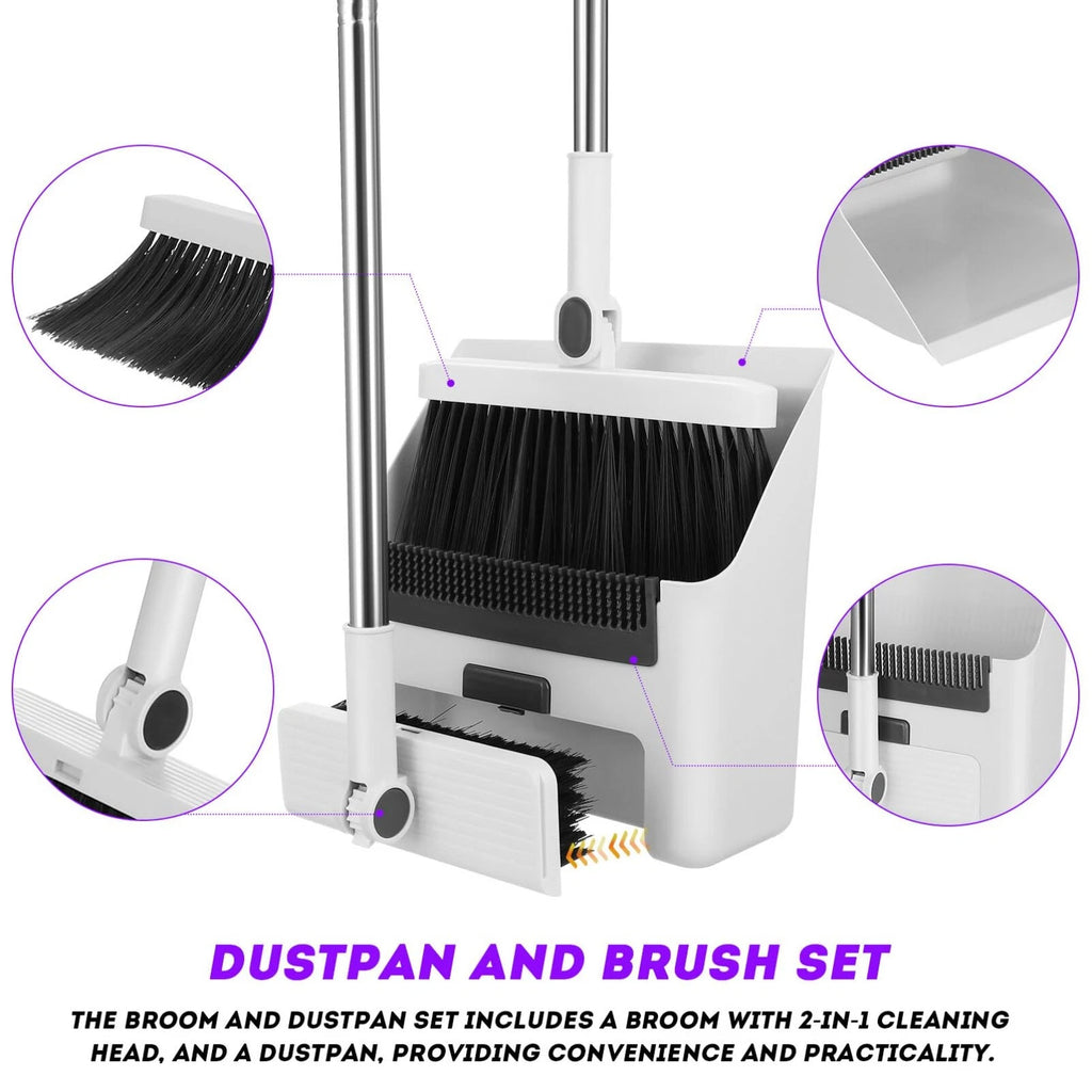 3 in 1 Broom and Dustpan Set, Foldable, Multi-Functional for Home Cleaning
