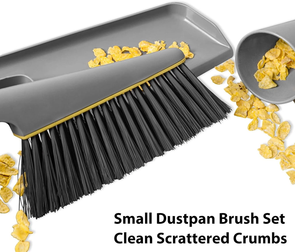 Mini Broom and Dustpan Set Handheld Small Brush Compact Portable Gray