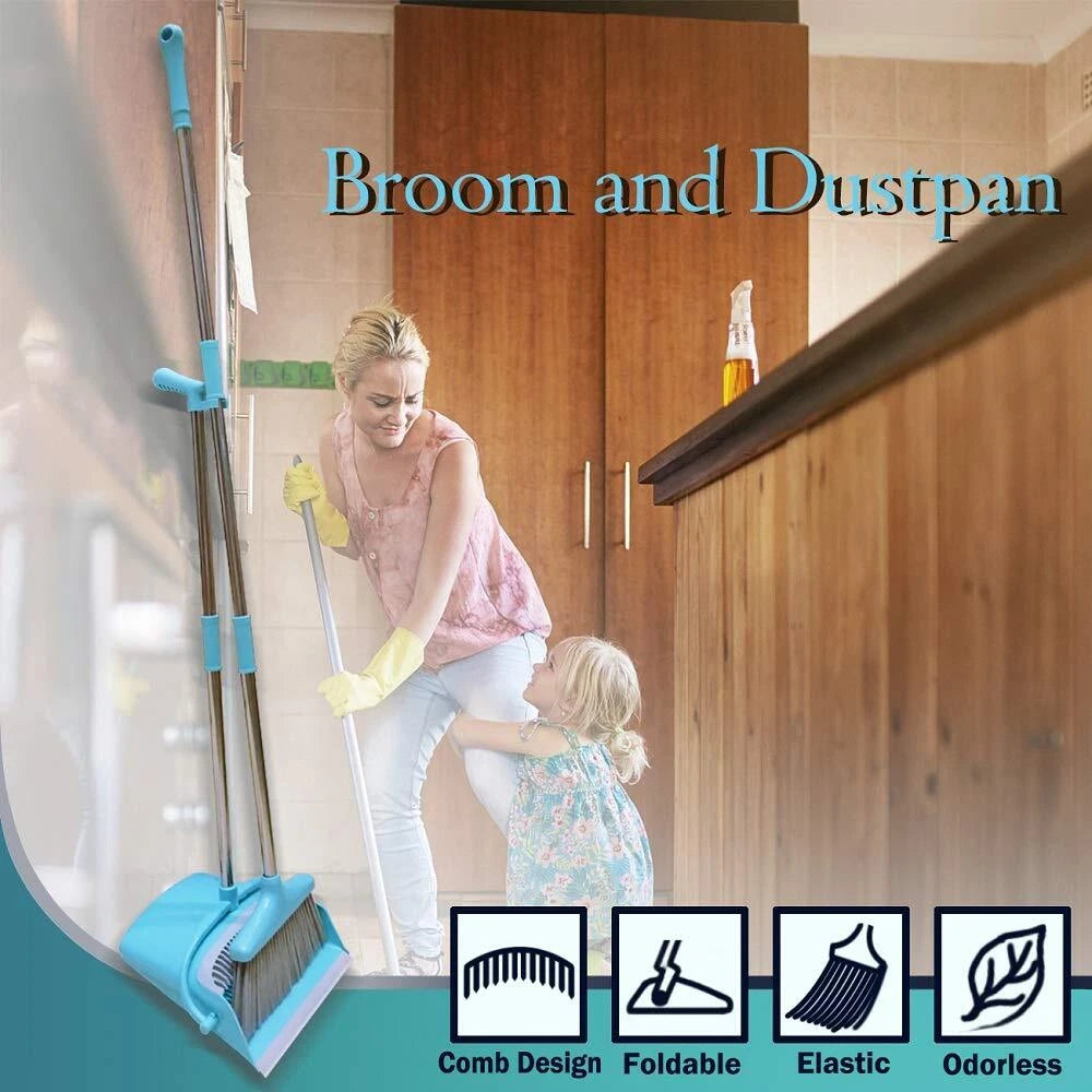 Broom and Dustpan Set Lightweight Upright Lobby Broom and Dust Pan Combo with...