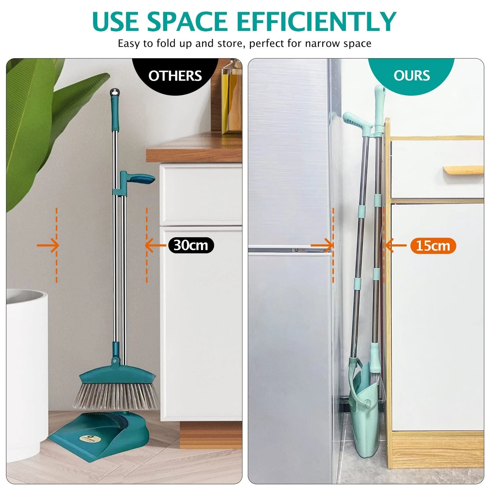 Broom and Dustpan Set with 55" Handle for Home and Office Cleaning