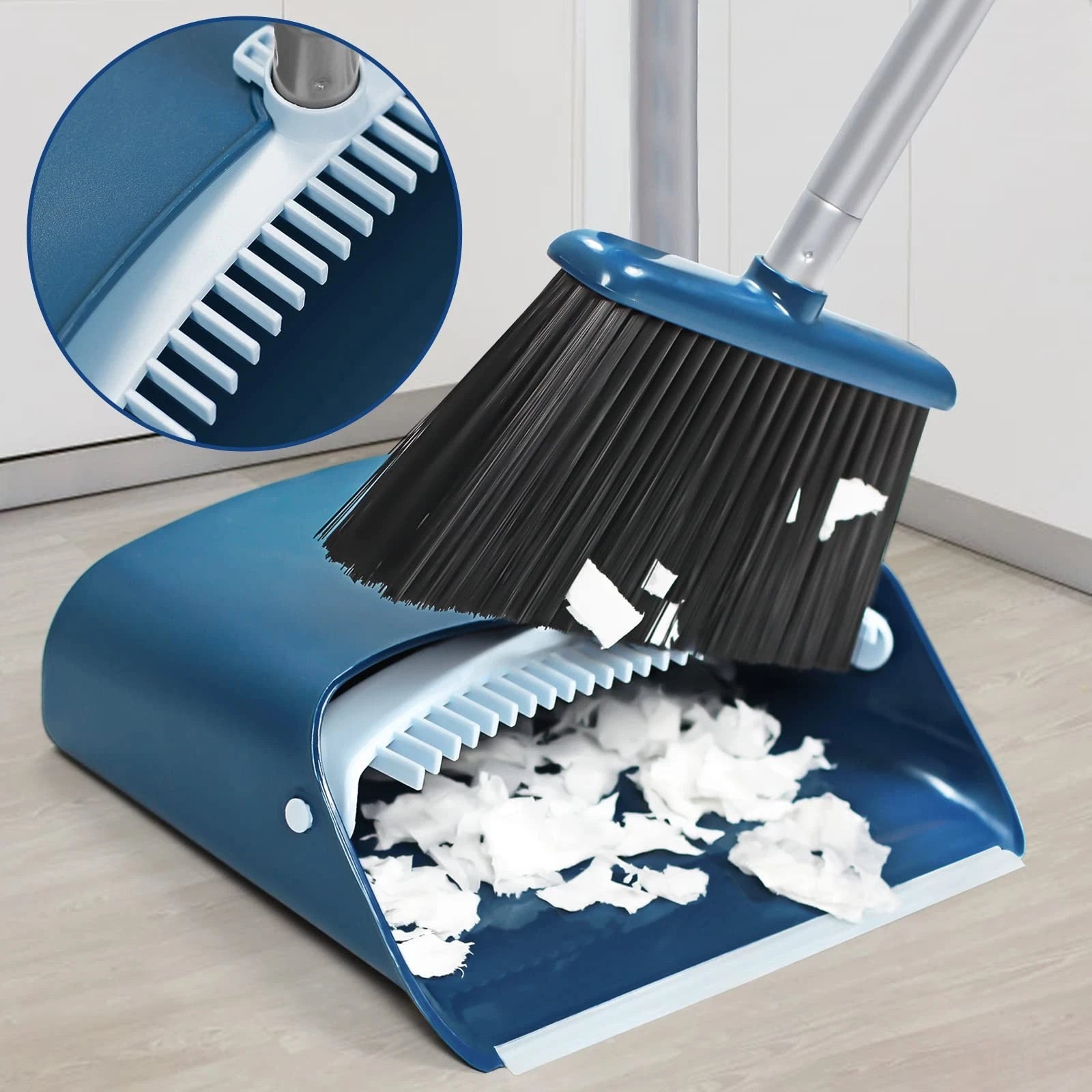 Dustpan and Broom Set with 52" Extendable Handle for Home Office Cleaning