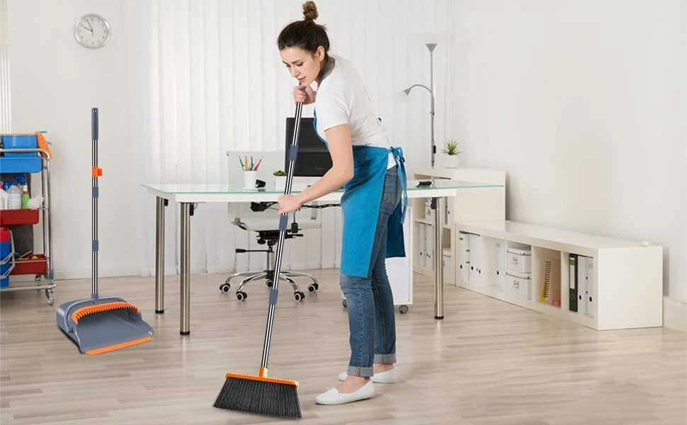 Kelamayi Broom Dustpan Set Self-Cleaning Upright Pet Hair Floor Sweeper