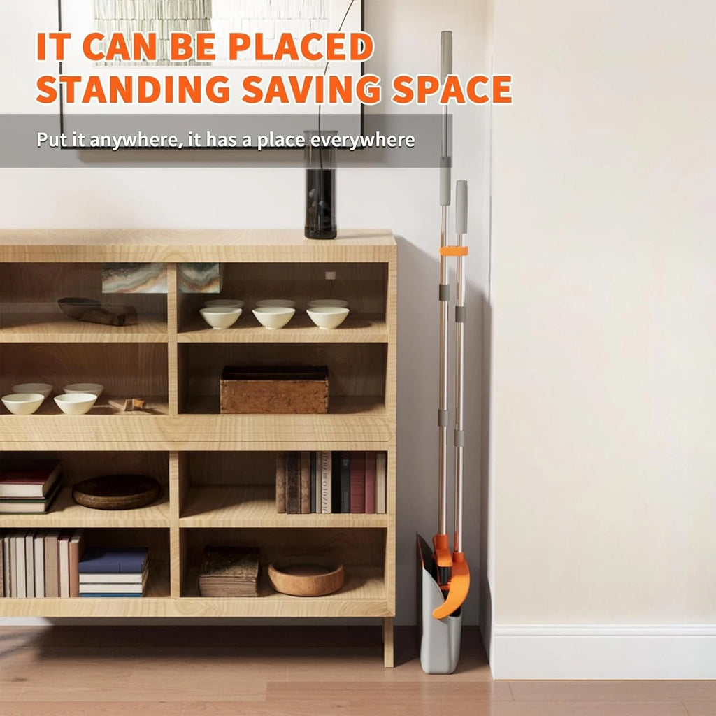 Upgraded Broom and Dustpan Set, 52" Long Handle Standing Combo with Self-Clea...