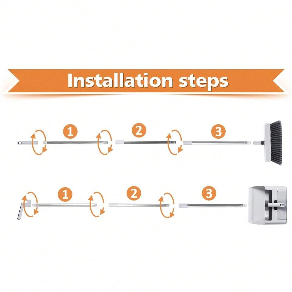 NGE-3-In-1 Broom And Dustpan Set, Soft Bristle, 180 Degree Rotatable Broom Dustp