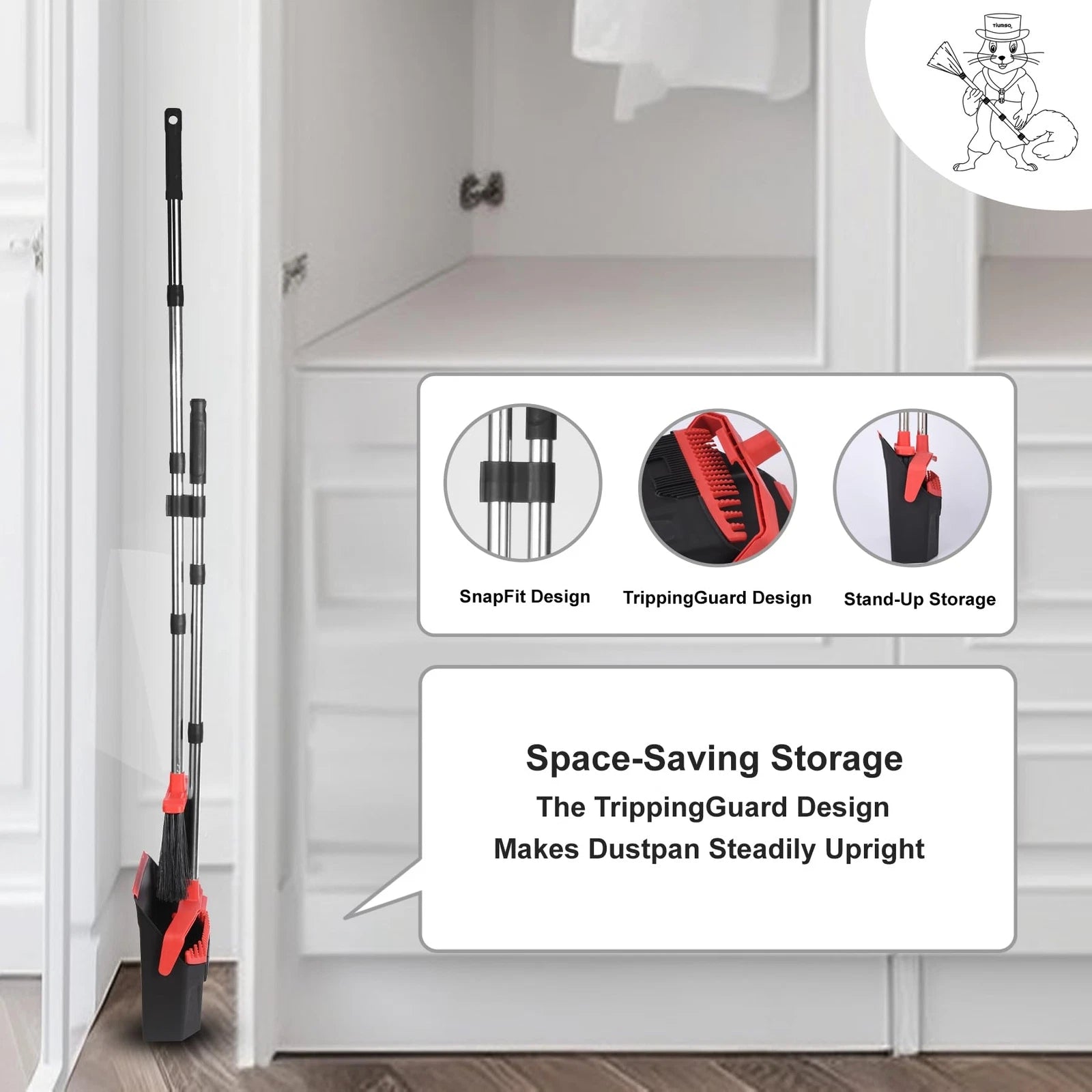 Upgrade Broom And Dustpan Set 51'' Sturdy Long Handle Large Upright Stand Up Bro