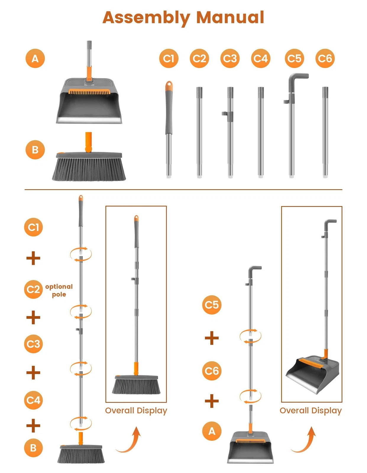Broom with Dustpan Combo Set,51” Adjustable Long Handle,Broom and Dustpan,Dur...