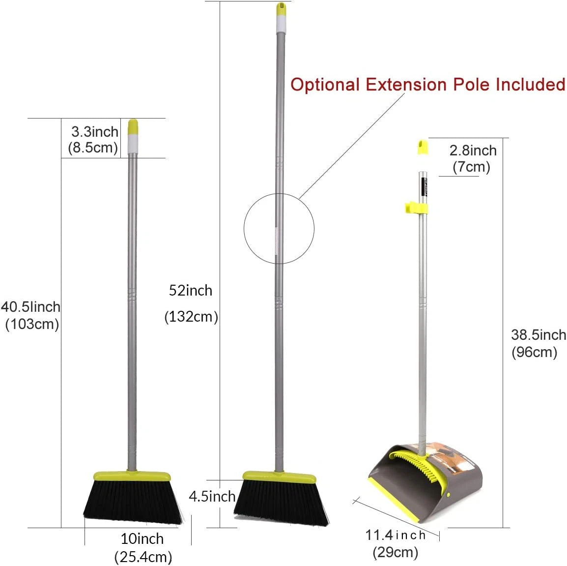 Broom with Dust Pan Long Handle Combo Set for Office, Home (Gray Green)