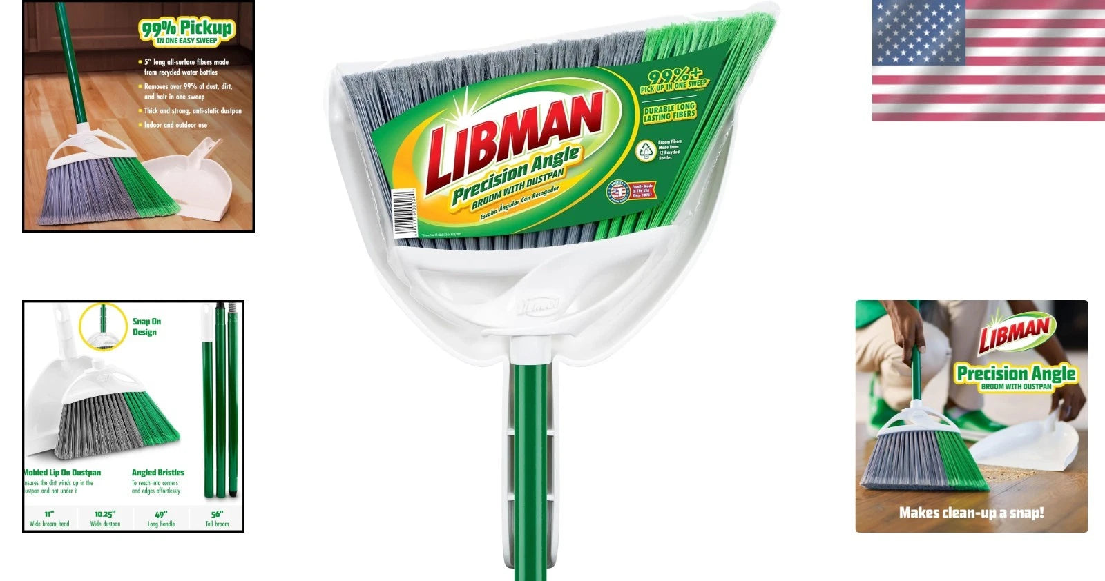 USA-Made Precision Broom & Dustpan Set - Flagged Bristles for Tough Dirt Removal