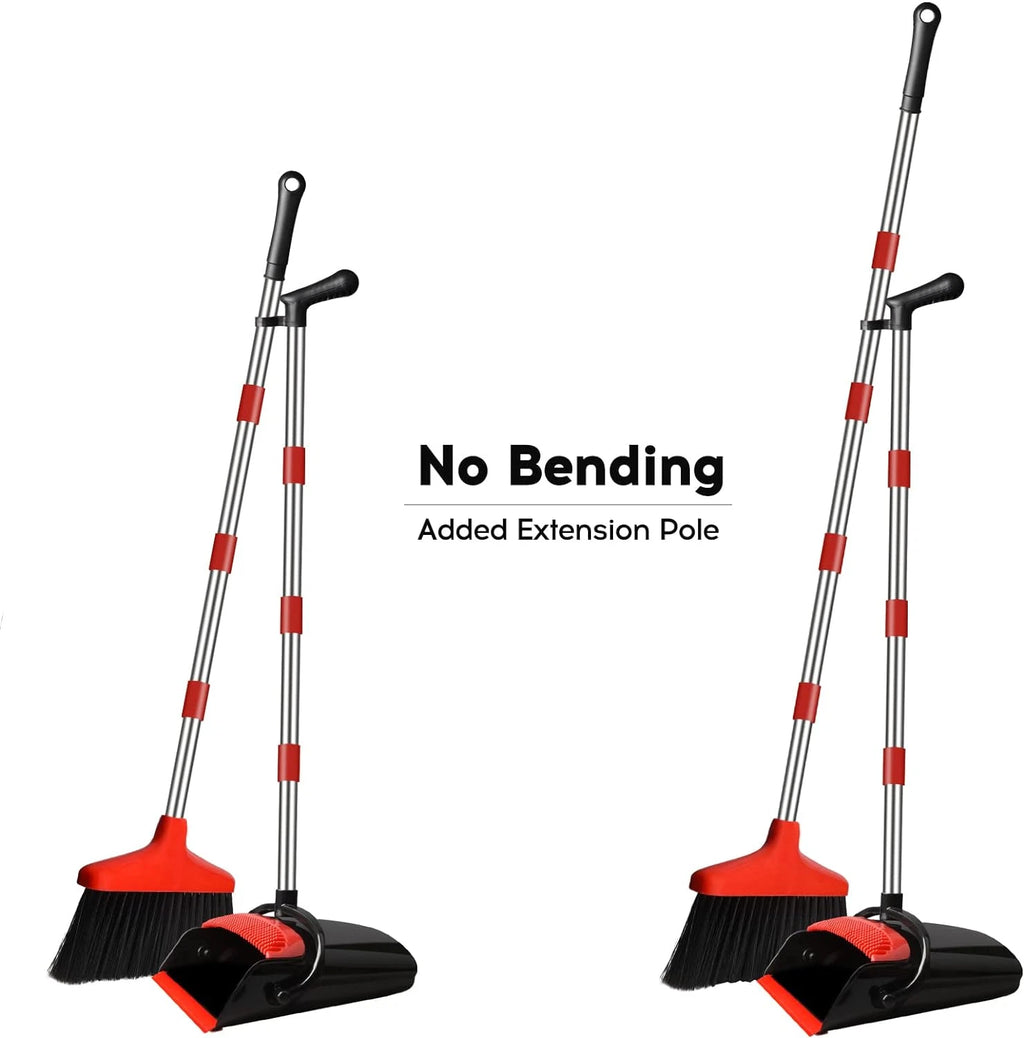 Upright Broom and Dustpan Set for Home, 55" Long Handle Combo, Indoor Sweep for