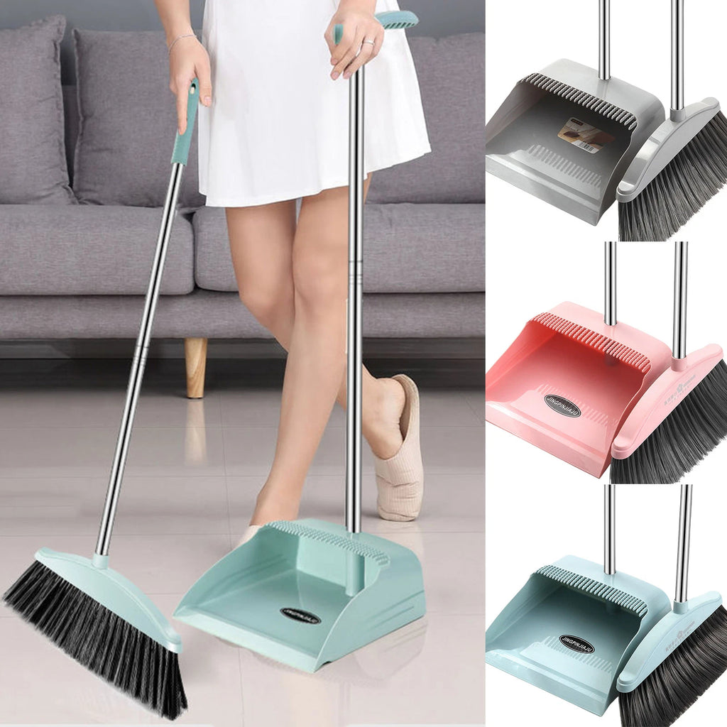 Broom And Dustpan Set Stand Up Broom And Dustpan With Teeth Lightweight Grand