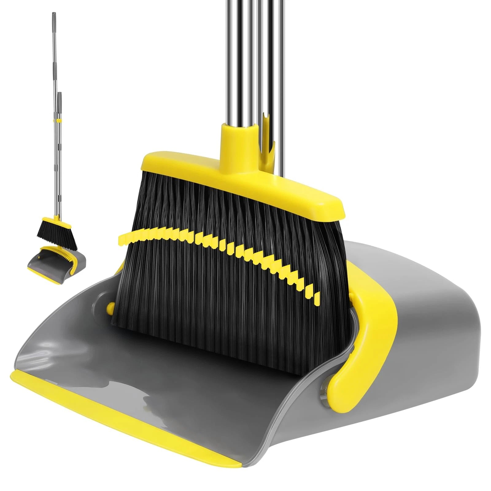 Broom and Dustpan Set, 55-in Long Adjustable Handle Broom Dustpan Combo with ...