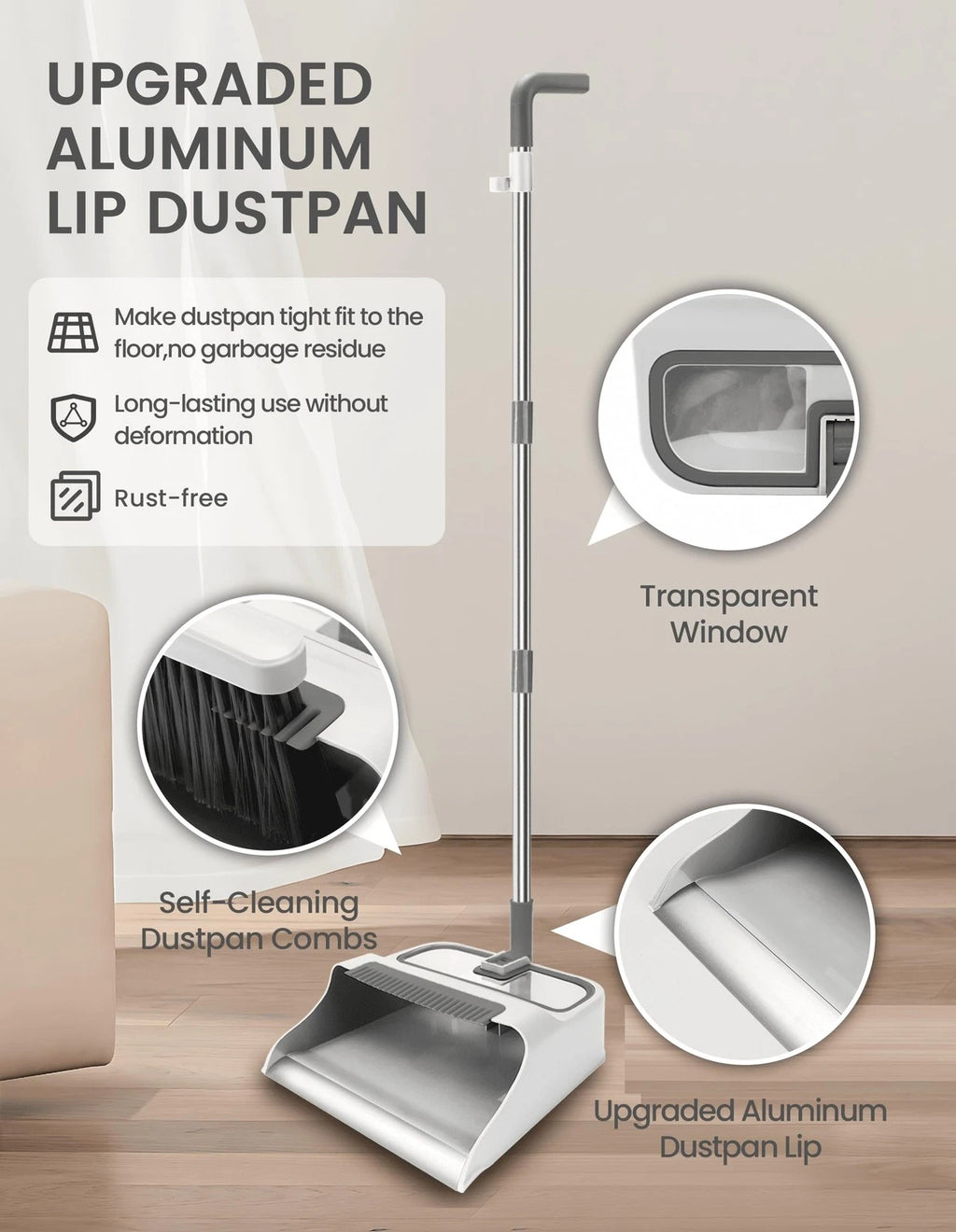 Broom with Dustpan Combo Set,51” Adjustable Long Handle,Broom and Dustpan,Dur...