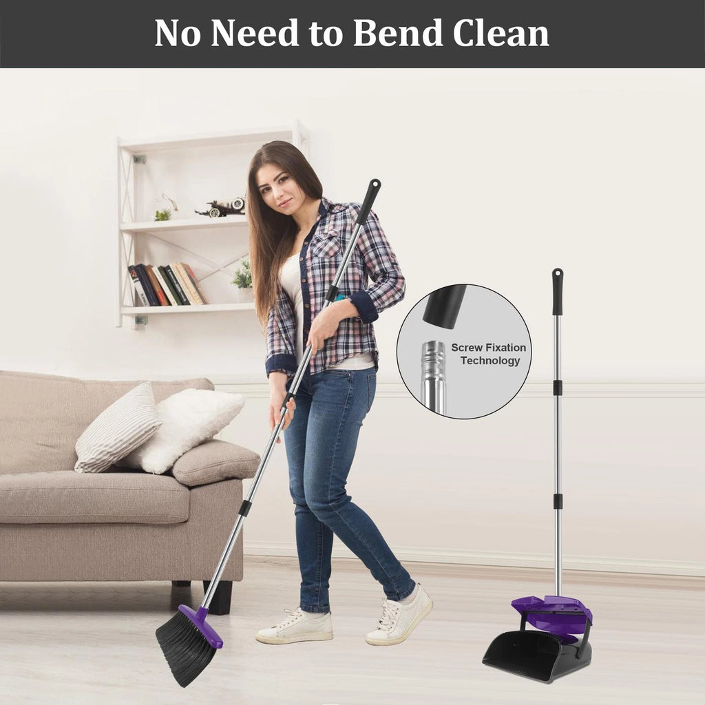 Broom and Dustpan Set 51"Long Handle with Combo Windproof and Self-Cleaning
