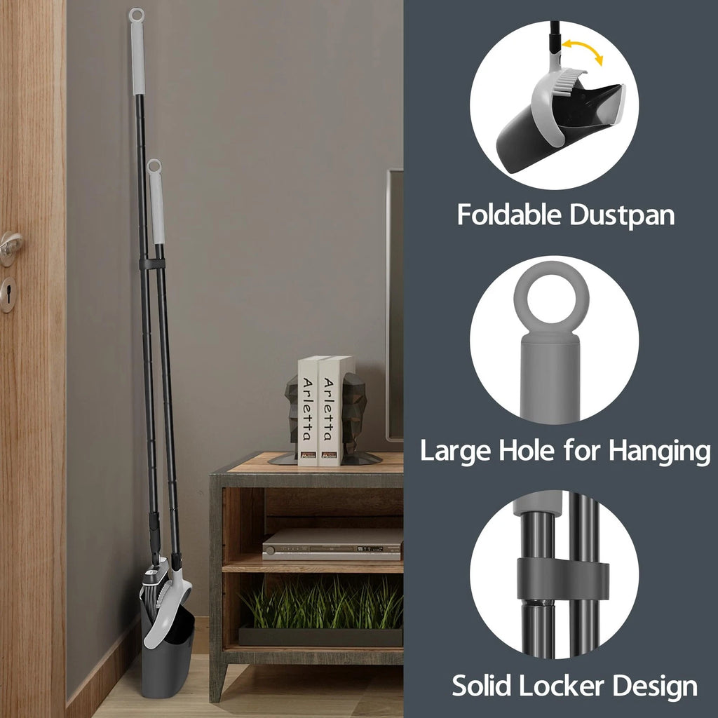 Broom and Dust Pan 54.3 inches Long Handle Swivel Brush Upright Foldable Dustpan