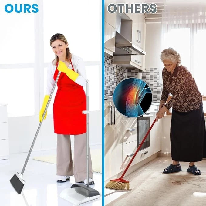 Stand-Up Broom & Dustpan Set 50" Handle Ergonomic Angle