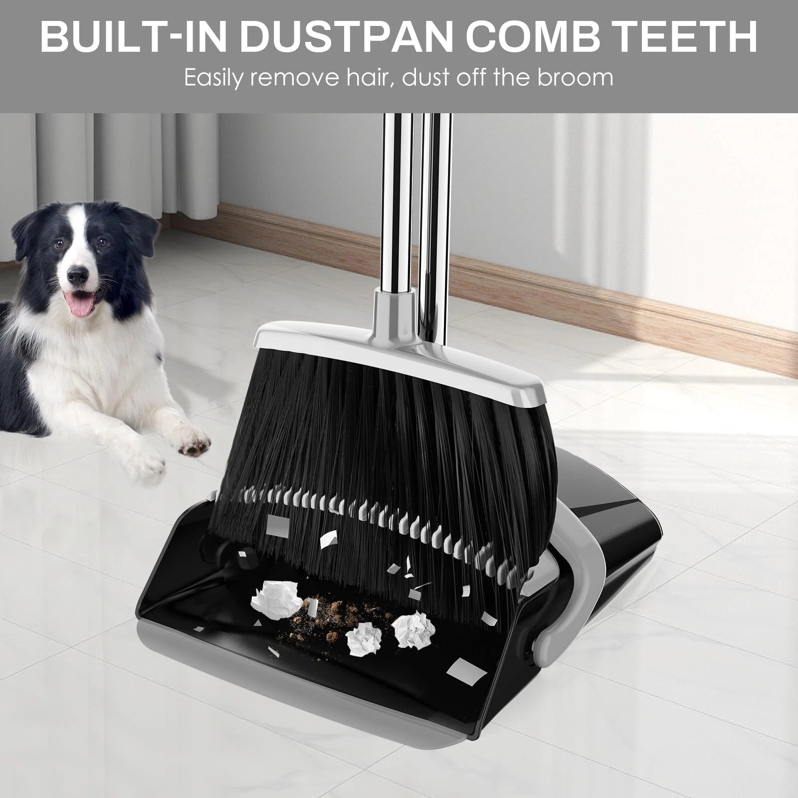 New and Dustpan Set for Home, 51in Long Adjustable Handle Angle Broom Combo with