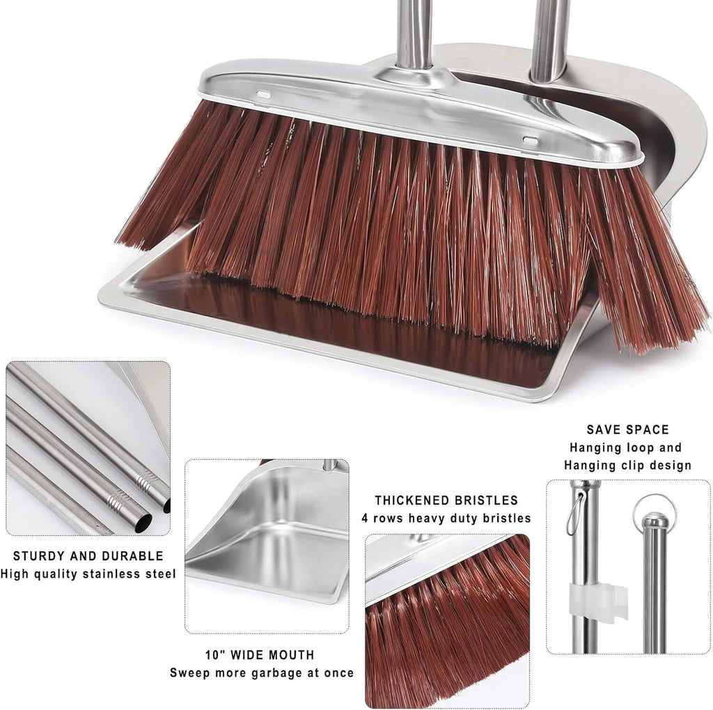 Household Broom and Dustpan Set, 56" Kitchen Broom and Dustpan Combo Set