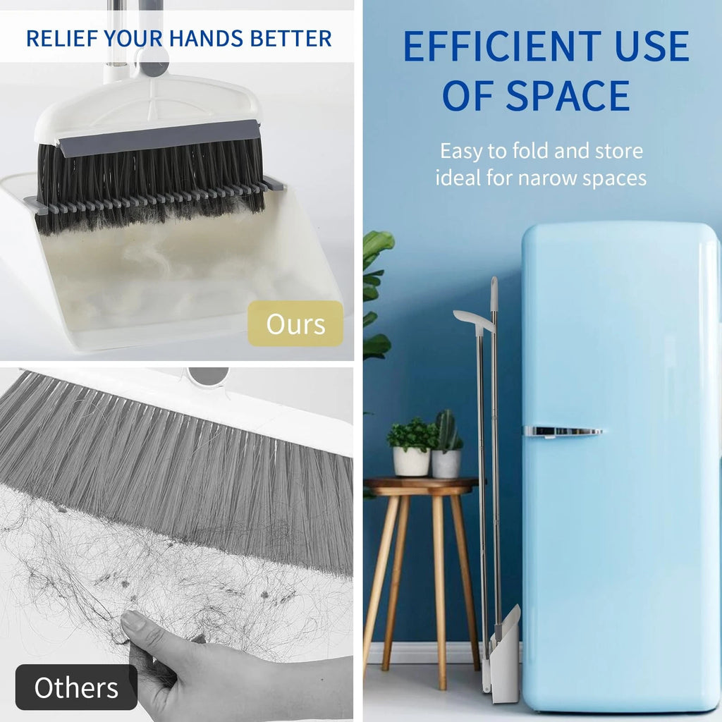 Broom with Dustpan Combo Set 2 in 1 and Long Handle Upright 180° Rotating Brush