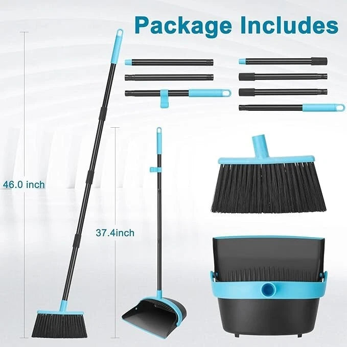 Dust pan and Broom Set with 48" Long Handle